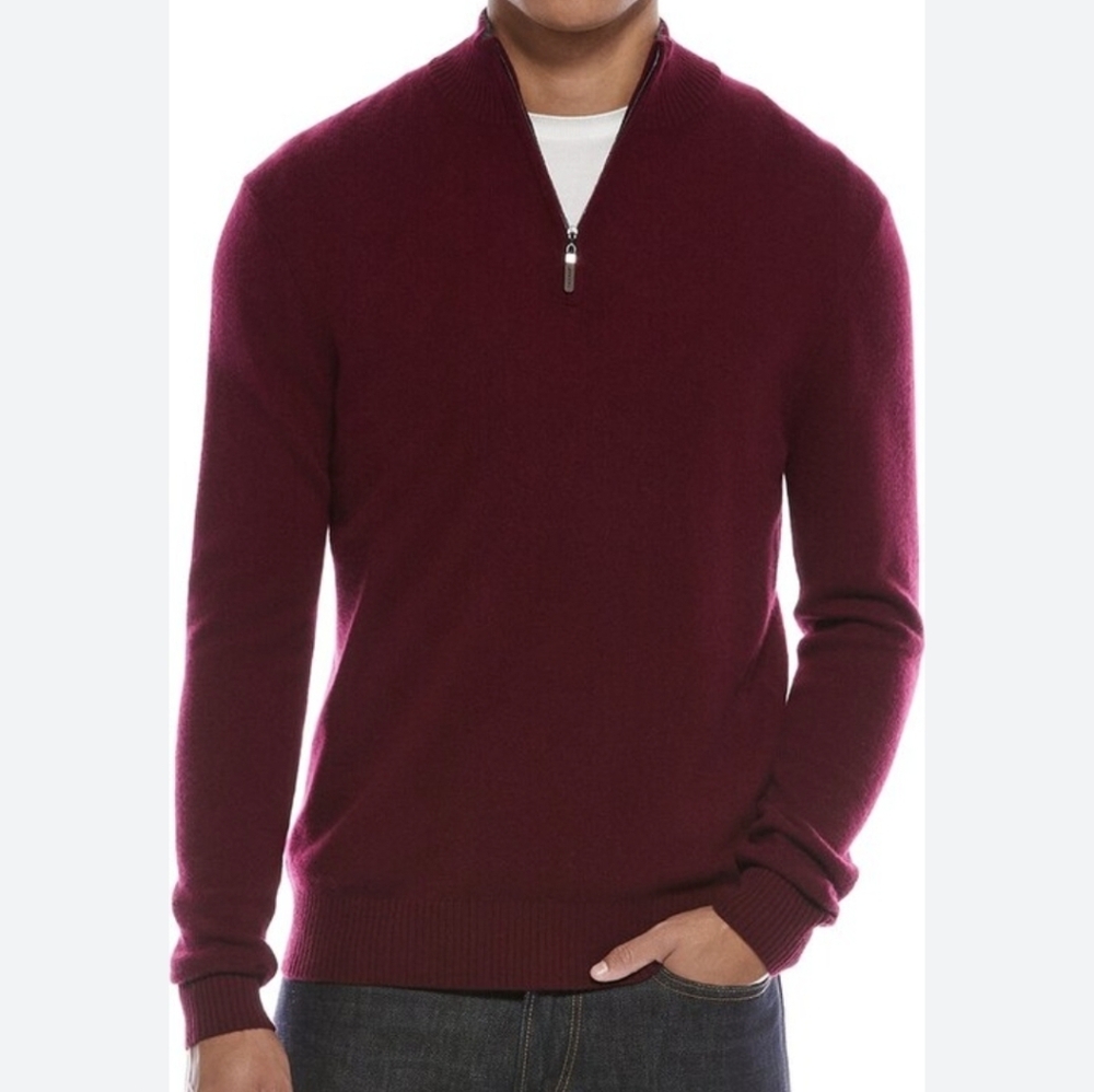 Quinn Men's Cashmere Burgundy1/4 Zip-Up Sweater Sz.XL